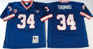 Personalized Mitchell And Ness Bills #34 thurman thomas BLUE Throwback Stitched NFL Jersey