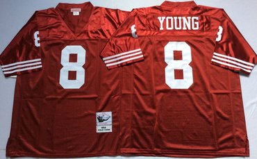 Personalized Mitchell And Ness 49ers #8 Steve Young Men’s Throwback Stitched NFL Jersey
