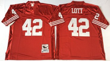 Personalized Mitchell And Ness 49ers #42 Ronnie Lott red Men’s Throwback Stitched NFL Jersey
