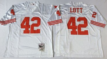 Personalized Mitchell And Ness 49ers #42 Ronnie Lott white Men’s Throwback Stitched NFL Jersey
