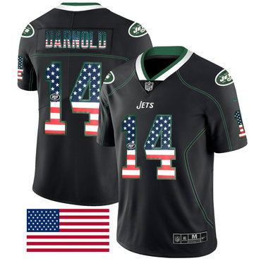 Personalized Jets 14 Sam Darnold Black USA Flag Fashion Limited Jersey