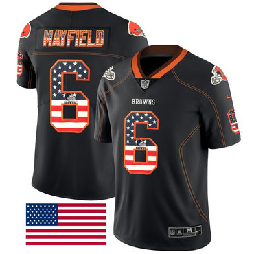 Personalized Browns 6 Baker Mayfield Black USA Flag Fashion Limited Jersey