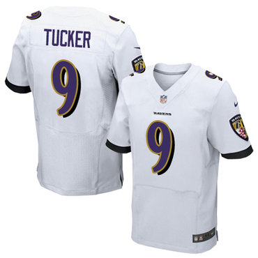 Personalized Men’s NFL Baltimore Ravens #9 Justin Tucker White Jerseys (Elite)