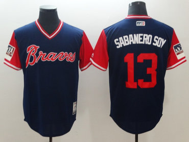 Personalized Braves 13 Ronald Acuna Jr. Sabanero Soy Navy 2018 Players’ Weekend Authentic Team Jersey