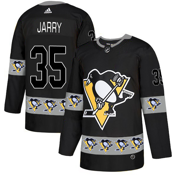 Personalized Penguins 35 Tristan Jarry Black Team Logos Fashion Jersey