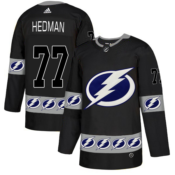 Personalized Lightning 77 Victor Hedman Black Team Logos Fashion Jersey