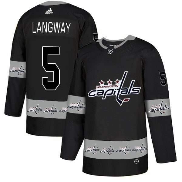 Personalized Capitals 5 Rod Langway Black Team Logos Fashion Jersey