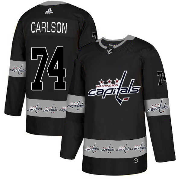 Personalized Capitals 74 John Carlson Black Team Logos Fashion Jersey