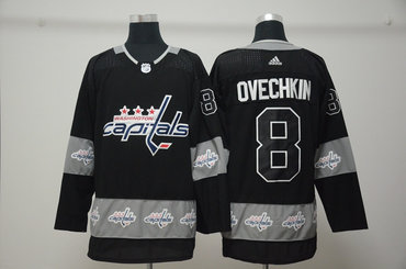 Personalized Capitals 8 Alex Ovechkin Black Team Logos Fashion Jersey