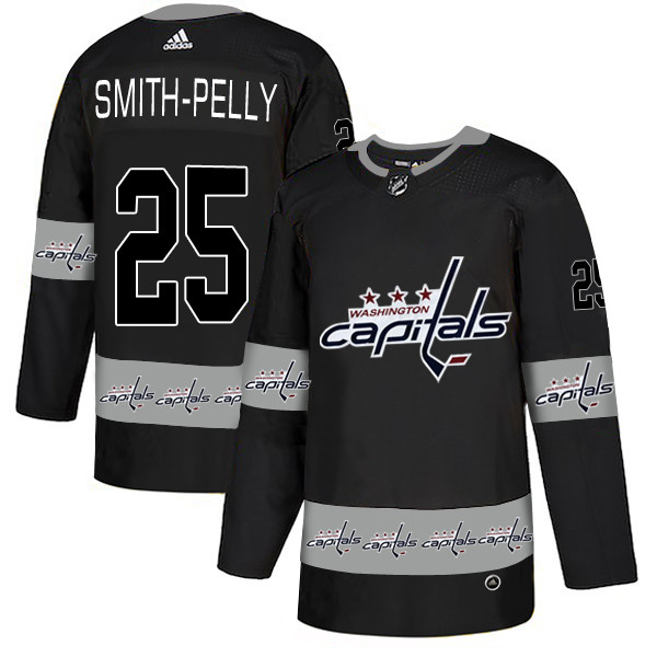 Personalized Capitals 25 Devante Smith-Pelly Black Team Logos Fashion Jersey
