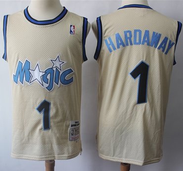 Personalized Mitchell And Ness Magic #1 Penny Hardaway Cream Throwback Stitched NBA Jersey