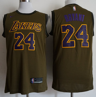 Personalized Lakers 24 Kobe Bryant Olive Swingman Jersey