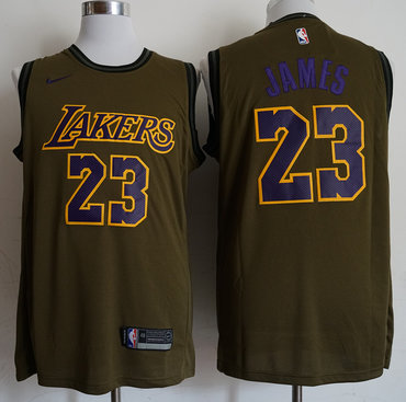 Personalized Lakers 23 Lebron James Olive Swingman Jersey