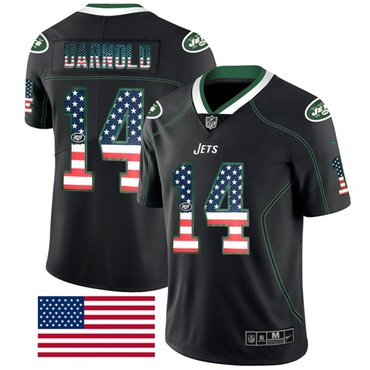 Personalized Jets #14 Sam Darnold Black Men’s Stitched NFL Limited Rush USA Flag Jersey