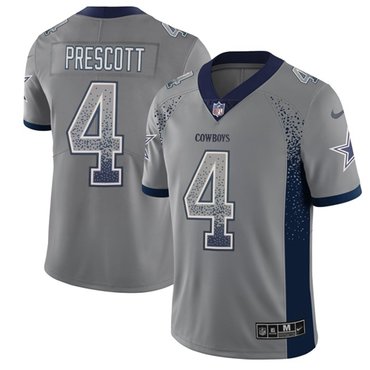Personalized Cowboys #4 Dak Prescott Gray Men’s Stitched NFL Limited Rush Drift Fashion Jersey