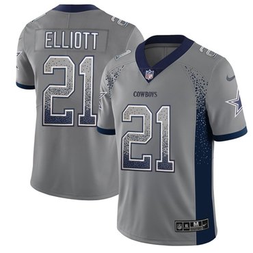 Personalized Cowboys #21 Ezekiel Elliott Gray Men’s Stitched NFL Limited Rush Drift Fashion Jersey