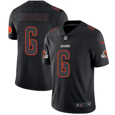 Personalized Browns #6 Baker Mayfield Black Men’s Stitched NFL Limited Rush Impact Jersey