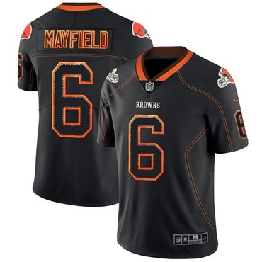 Personalized Browns #6 Baker Mayfield Lights Out Black Men’s Stitched NFL Limited Rush Jersey