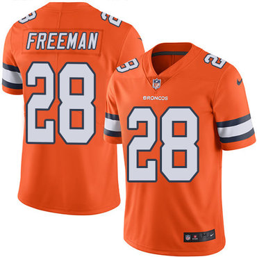 Personalized Broncos #28 Royce Freeman Orange Men’s Stitched NFL Limited Rush Jersey