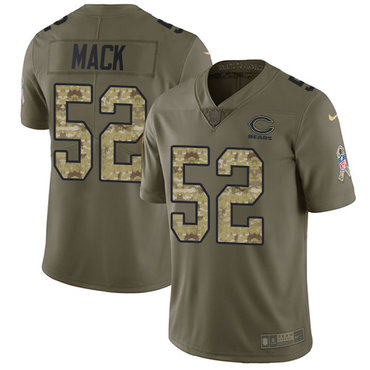 Personalized Bears #52 Khalil Mack Olive Camo Men’s Stitched NFL Limited 2017 Salute To Service Jersey