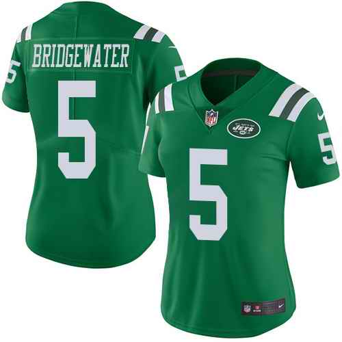 Personalized Jets 5 Teddy Bridgewater Green Women Color Rush Limited Jersey