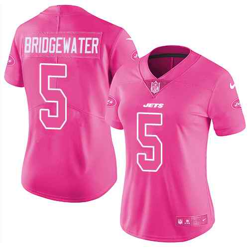 Personalized Jets 5 Teddy Bridgewater Pink Women Rush Fashion Limited Jersey