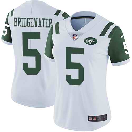Personalized Jets 5 Teddy Bridgewater White Women Untouchable Limited Jersey