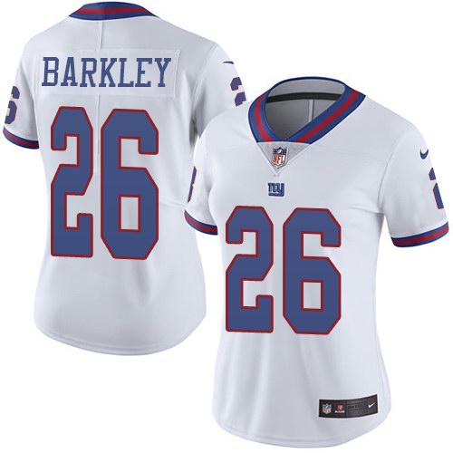 Personalized Giants 26 Saquon Barkley White Women Color Rush Limited Jersey
