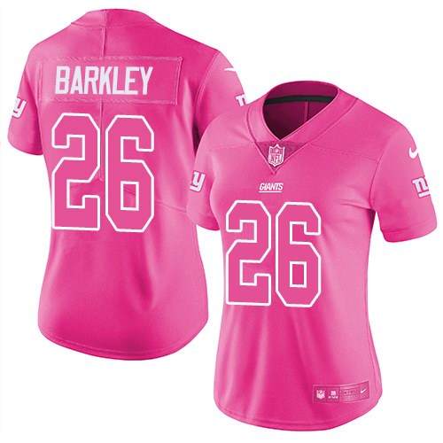 Personalized Giants 26 Saquon Barkley Pink Women Rush Fashion Limited Jersey