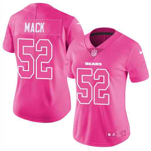 Personalized Bears 52 Khalil Mack Pink Women Color Rush Limited Jersey