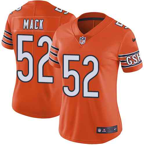 Personalized Bears 52 Khalil Mack Orange Women Color Rush Limited Jersey