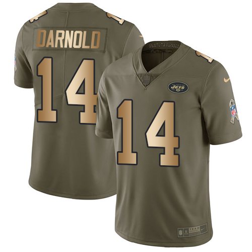 Personalized Jets 14 Sam Darnold Olive Gold Youth Salute To Service Limited Jersey