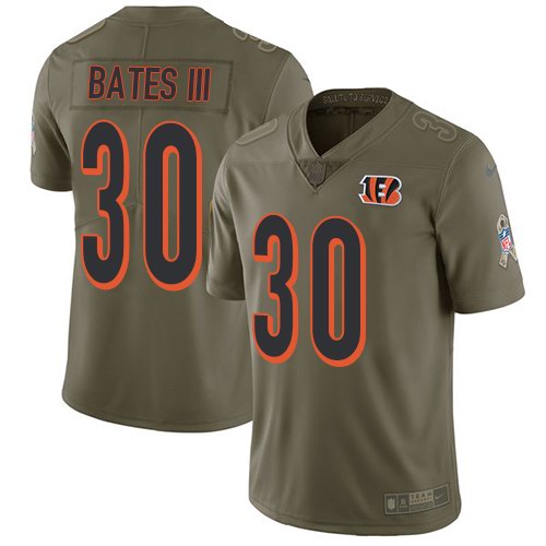 Personalized Bengals 30 Jessie Bates III Olive Youth Salute To Service Limited Jersey