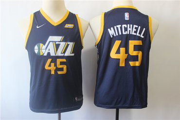 Personalized Youth Jazz 45 Donovan Mitchell Navy Youth Swingman Jersey