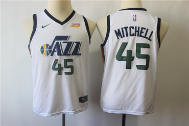 Personalized Youth Jazz 45 Donovan Mitchell White Youth Swingman Jersey