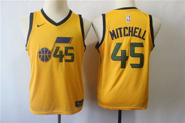 Personalized Youth Jazz 45 Donovan Mitchell Yellow Youth Swingman Jersey