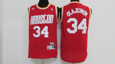 Personalized Rockets 34 Hakeem Olajuwon Red Hardwood Classics Jersey
