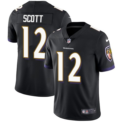 Personalized Ravens 12 Jaleel Scott Black Untouchable Limited Jersey