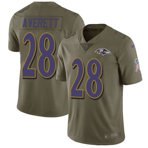 Personalized Ravens 28 Anthony Averett Olive Salute To Service Limited Jersey