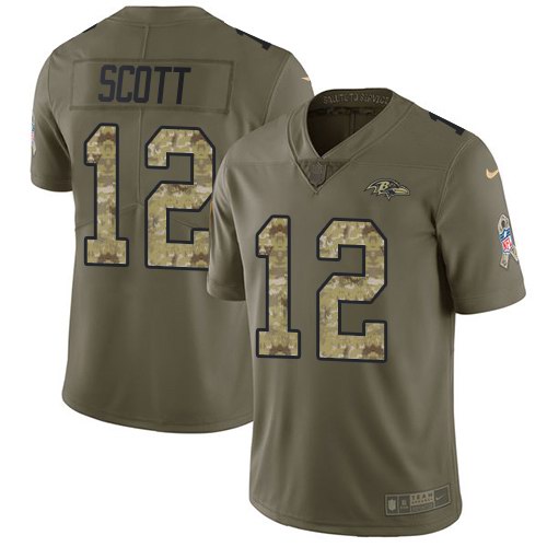 Personalized Ravens 12 Jaleel Scott Olive Camo Salute To Service Limited Jersey