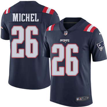 Personalized Patriots #26 Sony Michel Navy Blue Men’s Stitched NFL Limited Rush Jersey