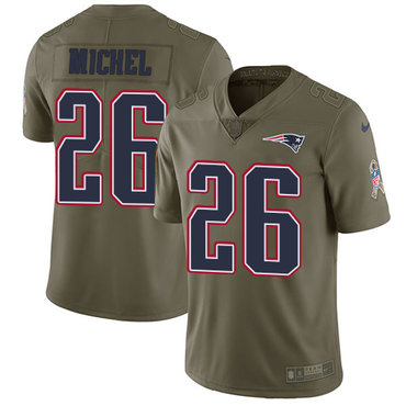 Personalized Patriots #26 Sony Michel Olive Men’s Stitched NFL Limited 2017 Salute To Service Jersey