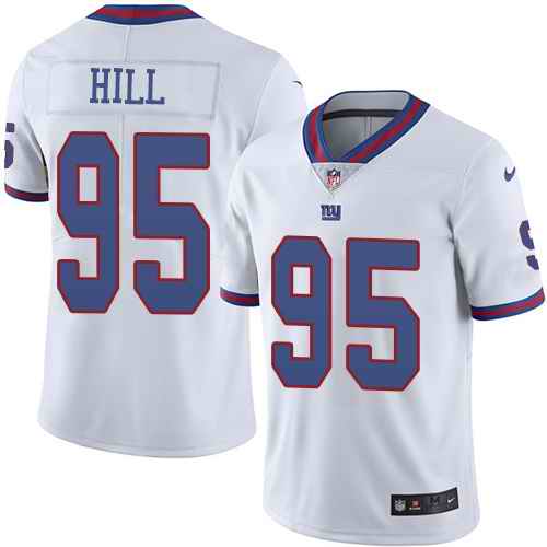 Personalized New York Giants 95 B.J. Hill White Men’s Stitched NFL Limited Rush Jersey