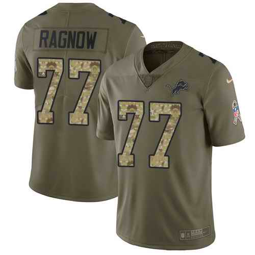 Personalized Lions 77 Frank Ragnow Olive Camo Salute To Service Limited Jersey