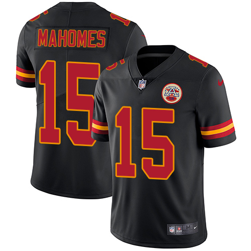 Personalized Chiefs #15 Patrick Mahomes Black Men’s Stitched NFL Limited Rush Jersey