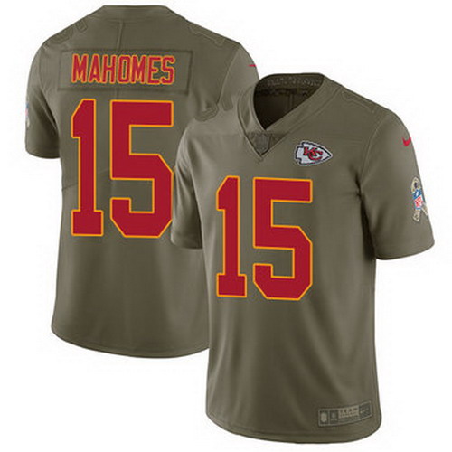 Personalized Chiefs #15 Patrick Mahomes Olive Men’s Stitched NFL Limited 2017 Salute to Service Jersey