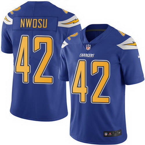 Personalized Chargers #42 Uchenna Nwosu Electric Blue Men’s Stitched NFL Limited Rush Jersey