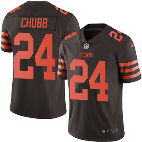 Personalized Browns #24 Nick Chubb Brown Men’s Stitched NFL Limited Rush Jersey