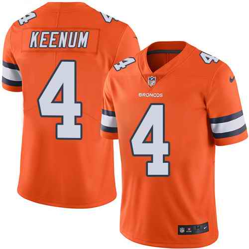 Personalized Broncos 4 Case Keenum Orange Color Rush Limited Jersey