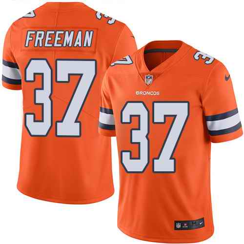 Personalized Broncos 37 Royce Freeman Orange Color Rush Limited Jersey